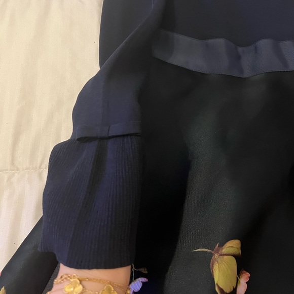 Ted Baker Seema Arboretum Knitted Bodice Floral Dress Navy Sz 4 - Picture 8 of 8